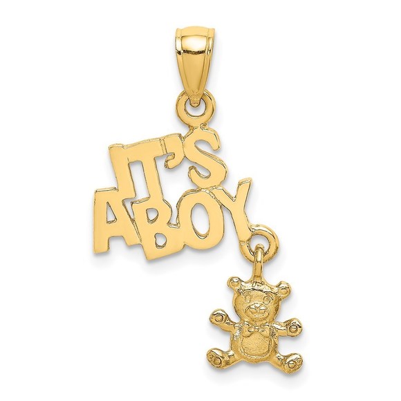 Million Charms 14k Yellow Gold Moveable IT'S A BOY with Teddy Bear Charm